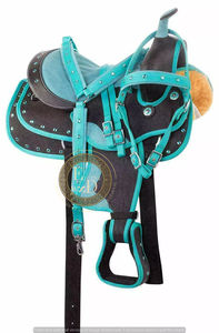 Juego de sillín de carreras de barril sintético occidental de primera calidad, ligero, duradero y cómodo para montar en Rodeo Trail Performance - Product Image 3