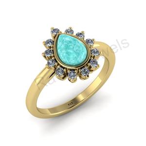 2025 Super Quality 925 Sterling Silver Amazonite Gemstone <b>Fine</b> <b>Ring</b> 6x8mm Pear Shape 18K Eternity Vermeil Women Wedding Jewelry - Product Image 1