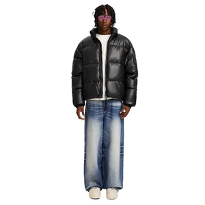 Venta al por mayor Pro personalizado hombres Puffer chaquetas cuello redondo sin capucha Venta caliente Softshell marca Wear Faux Leather Puffer Jacket - Product Image 4