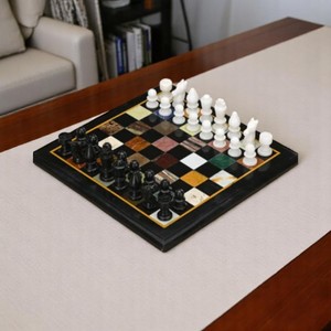 ARTESANÍA INN Mármol negro Cuadrado Multicolor 12 "Tablero de Ajedrez de piedra pulida Estilo de imitación antiguo 2 PCS Artesanías de piedra - Product Image 1