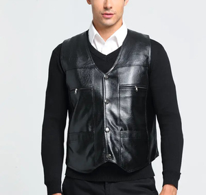 Gilet en cuir à col en V pour femmes - Product Image 2