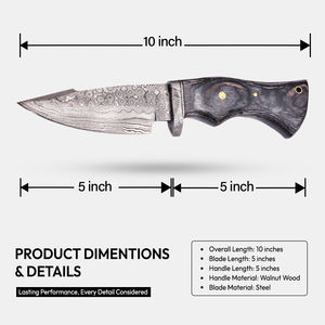 Cuchillo de Caza Burraq, Hecho a Mano, de Acero de Damasco, 10 Pulgadas, con Mango de Madera, para Camping y Caza, Funda de Cuero, OEM/ODM - Product Image 3