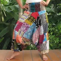 Sari en soie Patchwork Ali baba plage grande taille sarouel Yoga pantalon Afghani pantalon Capri peintures amples danse du ventre sarouel femmes