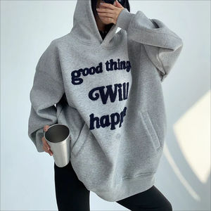 เสื้อฮู้ดแขนยาวผ้าเฟรนช์ฮู้ดผ้ากำมะหยี่ปักลายเสื้อแบบสวมหัวขนาดใหญ่ออกแบบได้ตามต้องการ - Product Image 5