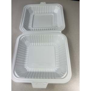 ProTakeOut [8 x 8 x 2,75 po] Contenants à emporter blancs à 1 compartiment, lot de 150, avec fermeture coulissante centrale, durables et écologiques - Product Image 1