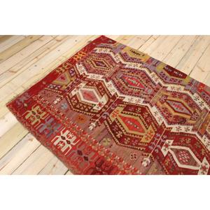Tapis turc 4,1 x 12,4 pieds, tapis vintage rouge à pois en laine - Product Image 4