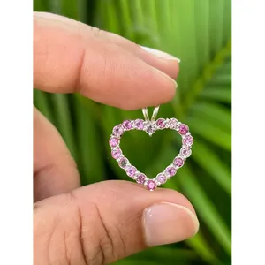 925 Silver Gold Plated Trendy Heart Necklace with Pink Tourmaline Diamond Pearl Cute Alloy & <b>Copper</b> Link <b>Chain</b> for Parties Gifts - Product Image 2