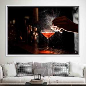 Elegant Cocktail Goblet Canvas Print: Modern Kitchen Bar Art,WHITE <b>FRAMED</b> CANVAS - Product Image 1