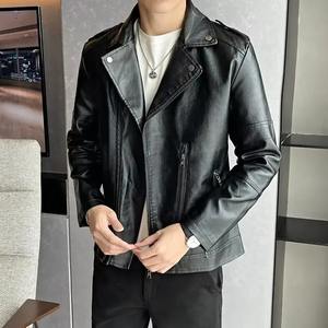 Chaqueta de motocicleta de cuero genuino Vintage de estilo americano para hombre, chaqueta de solapa Regular informal de moda, impermeable - Product Image 4