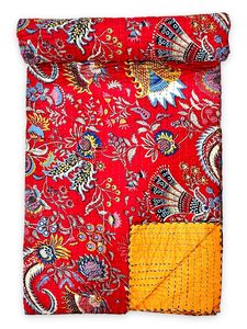 Juego de Edredón Reversible Tradicional Jodhpuri Ecológico de Calidad, Estampado Multicolor, Suave, Tamaño 90 x 108 Pulgadas, Base Roja - Product Image 6