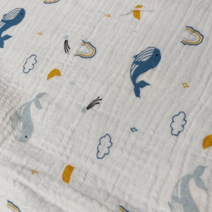 Tissu Mousseline Double Gaze Imprimé en Coton Bambou Biologique de Haute Qualité à Séchage Rapide, Motif Baleine Mignonne, Doux au Toucher, Respirant pour Bébé - Product Image 2