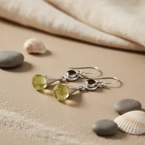 Boucles d'oreilles pendantes en or 14 carats et argent 925 avec pierre précieuse citrine, design goutte, pour les occasions de mariage, plaqué or - Product Image 2