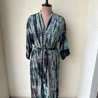 Gaun Sutra Crepe Tie Dye Boho untuk Wanita, Set 2 Potong Panjang dan Ringan, Gaya Kasual dengan Sabuk, Kimono Sutra Daur Ulang Ramah Lingkungan