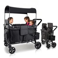 Poussette Wagon pliable 4 places Wagon Poussette avec harnais à 5 points Sièges Accès facile Porte à fermeture éclair Pare-soleil amovible