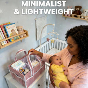 حقيبة حفاضات أطفال من القطيفة الوردية بسعر المصنع، سلة تخزين أنيقة لمستلزمات المواليد الجدد ومحطة تغيير الحفاضات - Product Image 5