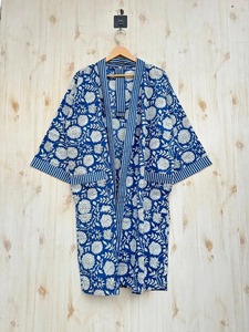 Dama DE HONOR regalo novia bata Albornoz Kimono puro algodón Kimono bata bloque Floral impreso batas Kimono para mujer vestido de noche - Product Image 6