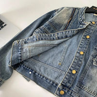 Veste en jean tricotée boutonnée pour femme, courte, élégante, décontractée, style streetwear, doublure en coton écologique, détails rayés, effet bouffant