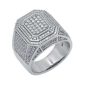 Bague de mariage hip-hop personnalisée pour homme avec moissanite, plaquée rhodium argenté, sertie à griffes pour une brillance audacieuse et une élégance - Product Image 1