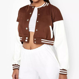 Haute qualité 2025 femmes Logo personnalisé broderie varsity vestes en gros Baseball Streetwear manches en cuir solide - Product Image 1