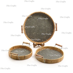Plateau de service en bois au design magnifique avec poignées en corde, ensemble de 2 plateaux de service de tailles différentes, qualité supérieure - Product Image 5