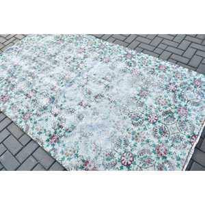 Alfombra Vintage de 4.8x8.1 pies, Alfombra Turca, Alfombra de Lana Blanca con Diseño Floral - Product Image 4