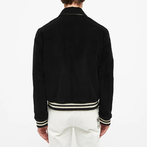 Chaqueta universitaria personalizada al por mayor cuerpo de lana negra con mangas de cuero blanco chaqueta de béisbol con botones letteman - Product Image 5