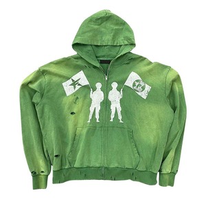 Personnalisable Lavé Lourd 100% Coton Logo Brodé Fournisseur Sweat à Capuche Distressed Applique Hommes Drop Shoulder Hoodie - Product Image 6