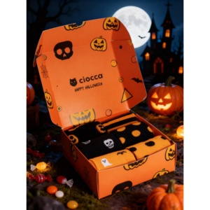 Calzini da uomo in cotone caldo con design di Halloween, 6 paia in confezione regalo, taglia unica, stile quotidiano con logo sul fondo in spandex e poliestere. - Product Image 4