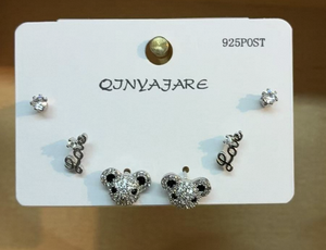 Qjnyajare Orecchini a forma di cartone animato con zirconi placcati in argento, gioielli di moda da donna, regalo 925 Post - Product Image 3