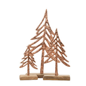 Set Of 2 Handcrafted White Wooden <b>Christmas</b> Tree Sculptures With Natural Wood Bases Tabletop Decor Sculpture Indoor Decoration - Product Image 6