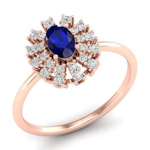 Anillos de Compromiso de Oro Sólido de 14K con Zafiro Azul y Moissanita para Mujer, Joyería Fina, Precio de Fábrica REYES - Product Image 2