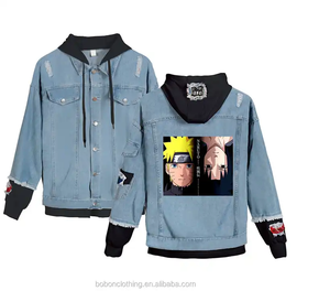 Sudadera con capucha de vaqueros a la moda con logotipo personalizado, chaqueta de hombre estampada en stock al por mayor, chaqueta de mujer con estampado de dibujos animados, sudadera de vaqueros de fábrica - Product Image 5