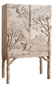 Aparador Moderno de Lujo, Estilo Vintage, Antiguo, Sólido, Hecho a Mano, Tallado con Aves, Árboles, Paisajes, Cielo, Bar, Gabinete Tallado para Sala de Estar o Baño - Product Image 2