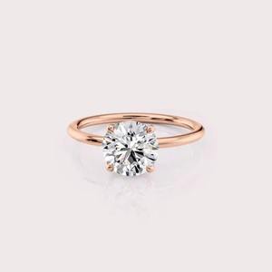 9K Yellow / White And Rose Gold Lab Grown <b>Diamond</b> Solitaire Ring | Round Cut | Custom Engagement Jewelry - Product Image 1