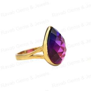Nouvelle arrivée solide 925 en argent Sterling Bio couleur violet Tourmaline poire Checker coupe lunette bague de réglage pour les femmes bijoux fins - Product Image 2