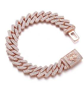Bracelet cubain surélevé en or rose de 14 mm, bracelet tennis, bracelet diamant, cadeau pour elle, bracelet minimaliste - Product Image 1