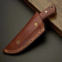 Couteau de chasse et de camping à lame fixe en acier Damas fait main, manche en bois, étui en cuir, lame pleine longueur, pour extérieur, DIY, OEM