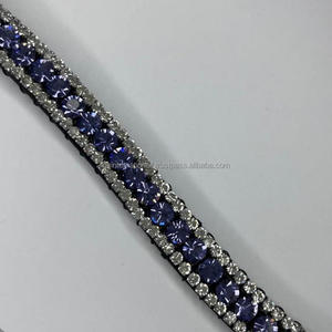 รับประกันความสบายหนังแท้นุ่มเบาะม้าคิ้ววงดนตรีที่มีความสวยงาม3แถว Tanzanite สีม่วง Diamante คริสตัล Bling โซ่ - Product Image 3