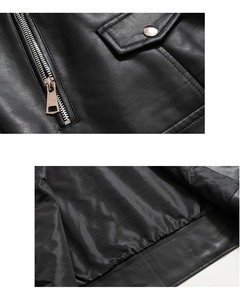 แจ็กเก็ตหนังสั้นลำลองสำหรับผู้หญิงเสื้อคลุมมอเตอร์ไซด์ทรงไฮสตรีทพร้อมปกซิปหนังแกะเทียมหนัง PU ย้อมสีธรรมดา - Product Image 5