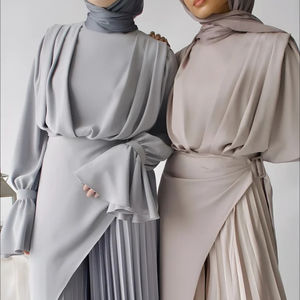OEM Vente en gros de qualité supérieure, ensembles de deux pièces, abaya en satin, robe modeste, robe slim, ensemble abaya, jilbab, vêtements musulmans pour femmes - Product Image 1