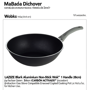 Wok in Alluminio Antiaderente Smaltato con Manico Singolo (28cm) Adatto <span class=keywords><strong>per</strong></span> Gas e <span class=keywords><strong>Induzione</strong></span> Nero Prodotto in Italia LAZISE 1008454 - Product Image 2