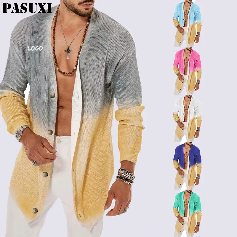 PASUXI personnalisé derniers hommes décontracté mince mode Cardigan pull à manches longues bouton tricoté Long manteau