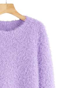 Manufacturer Customized <b>Womens</b> Lavender Fuzzy Knit Sweater Long Sleeve Soft <b>Warm</b> Winter Pullover Cozy Textured Casual Fashion - Product Image 3