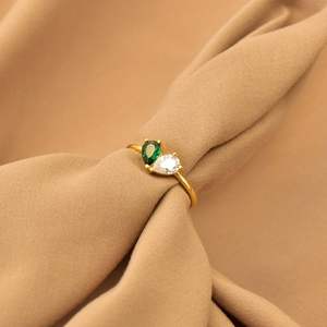 Anillo de piedra natal de corazón de estilo clásico Anillo de apilamiento de piedras preciosas de ágata de corte de pera chapado en rodio para bodas y fiestas - Product Image 2