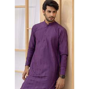 Men's <b>Purple</b> Embroidered <b>Satin</b> Dress <b>Shirt</b> - Product Image 2