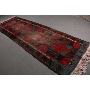 Turkish 3,6x11,2 ft Rug, <b>Runner</b> Vintage Rug, <b>Red</b> Black Moroccan Rug - Product Image 2