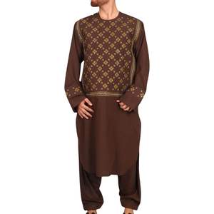 Tan Brown Patterned Front <b>Men</b> Afghani <b>Dress</b> Traditional Perahan Tunban Islamic <b>Men</b> Wear Pashtun Cultural Stitched Suit - Product Image 1