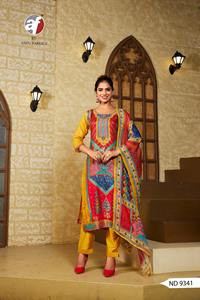 Excelente calidad Colección Premium Último pantalón Kurti de seda rusa pura Dupatta Trabajo de impresión intrincada Adultos exportados en todo el mundo - Product Image 2