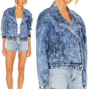 Veste en jean respirante avec logo personnalisé pour femmes Veste en jean courte à col zippé avec poches cargo sur le devant Veste en jean - Product Image 5