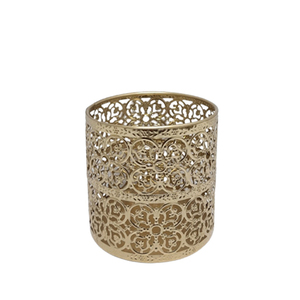 Excellente bougie votive en métal de taille moyenne de forme ronde de couleur dorée pour la décoration de table de maison et de mariage personnalisée - Product Image 3